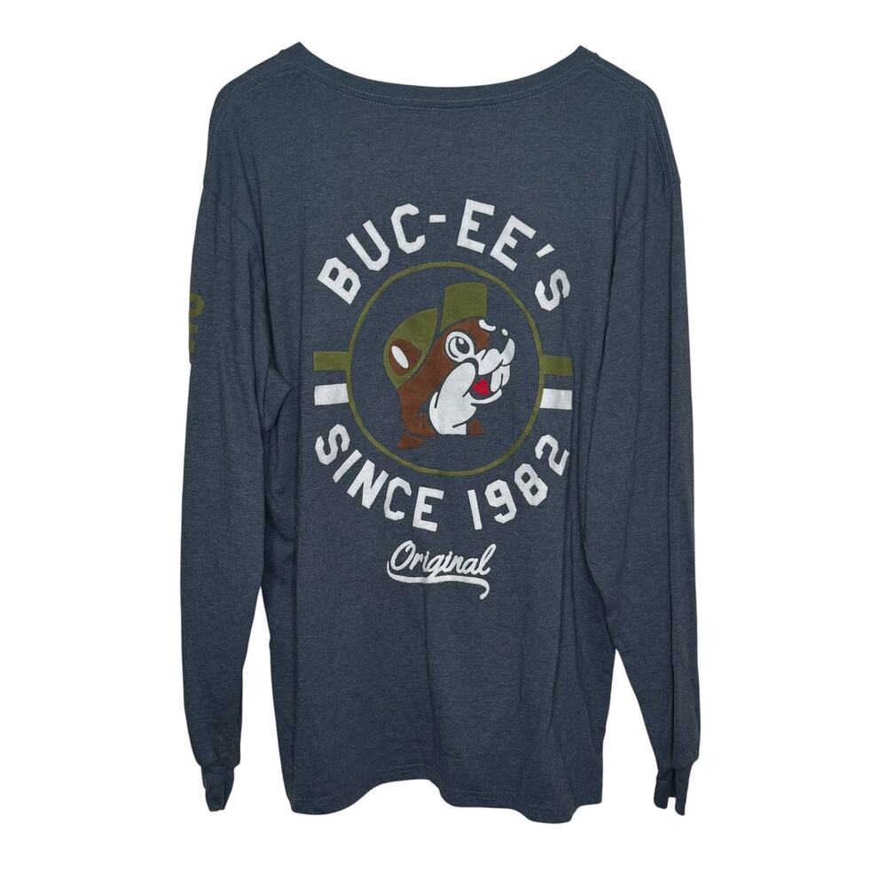 Classic Buc-ee's Since 1982 Blue Felted Long Sleeve T-Shirt XL